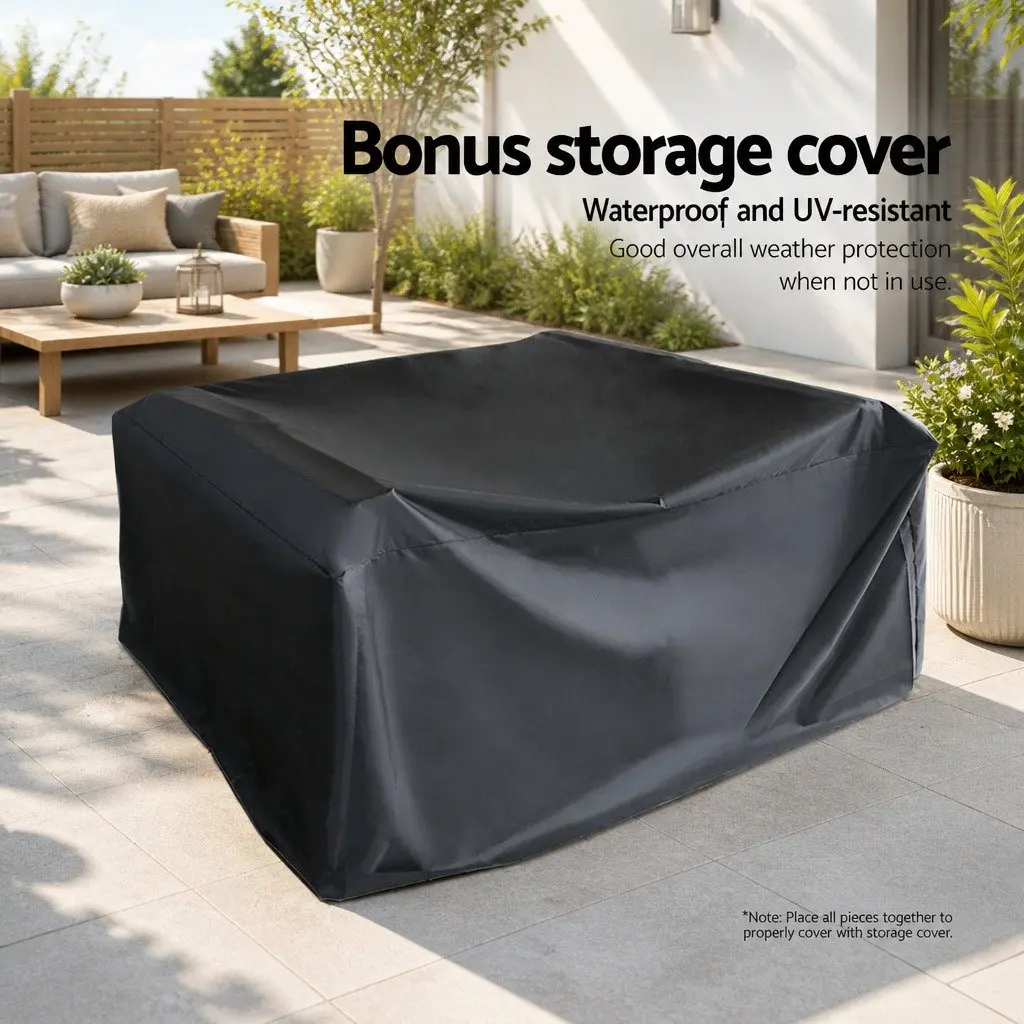 4-Piece Outdoor Sofa Set with Storage Cover Wicker Armchairs Table Black