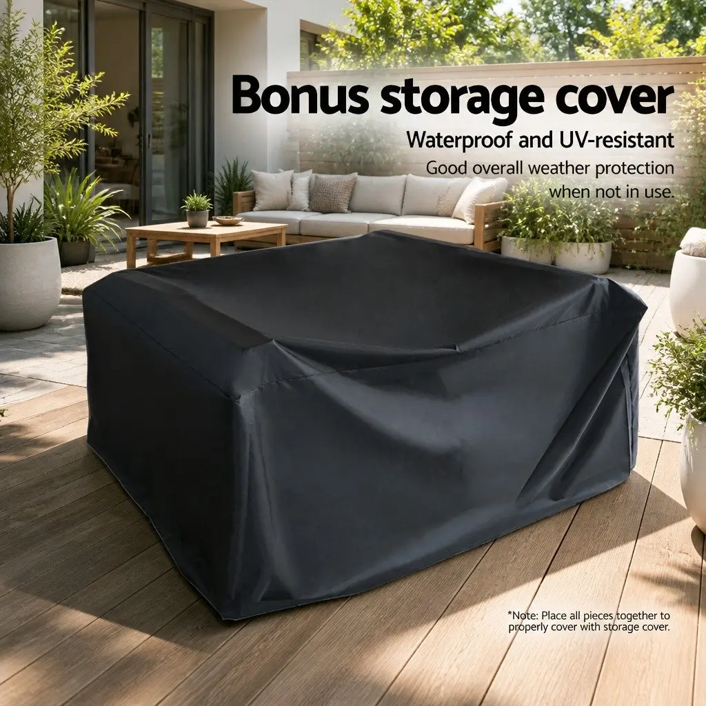 Outdoor Sofa Set Grey Wicker Armchairs Double Seat Side Table with Storage Cover 4 Piece