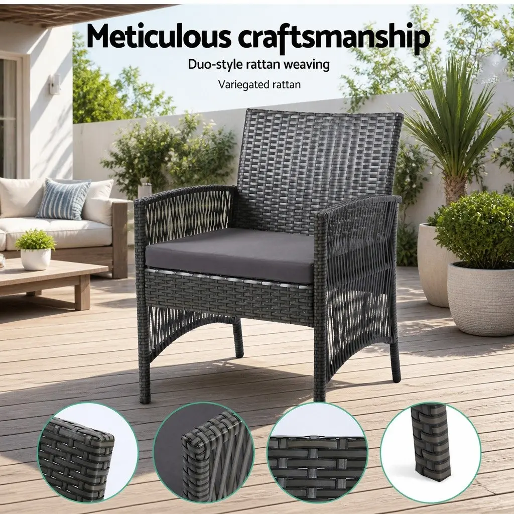 Outdoor Sofa Set 4PCS Wicker Harp Chair Table Garden Furniture Dark Grey