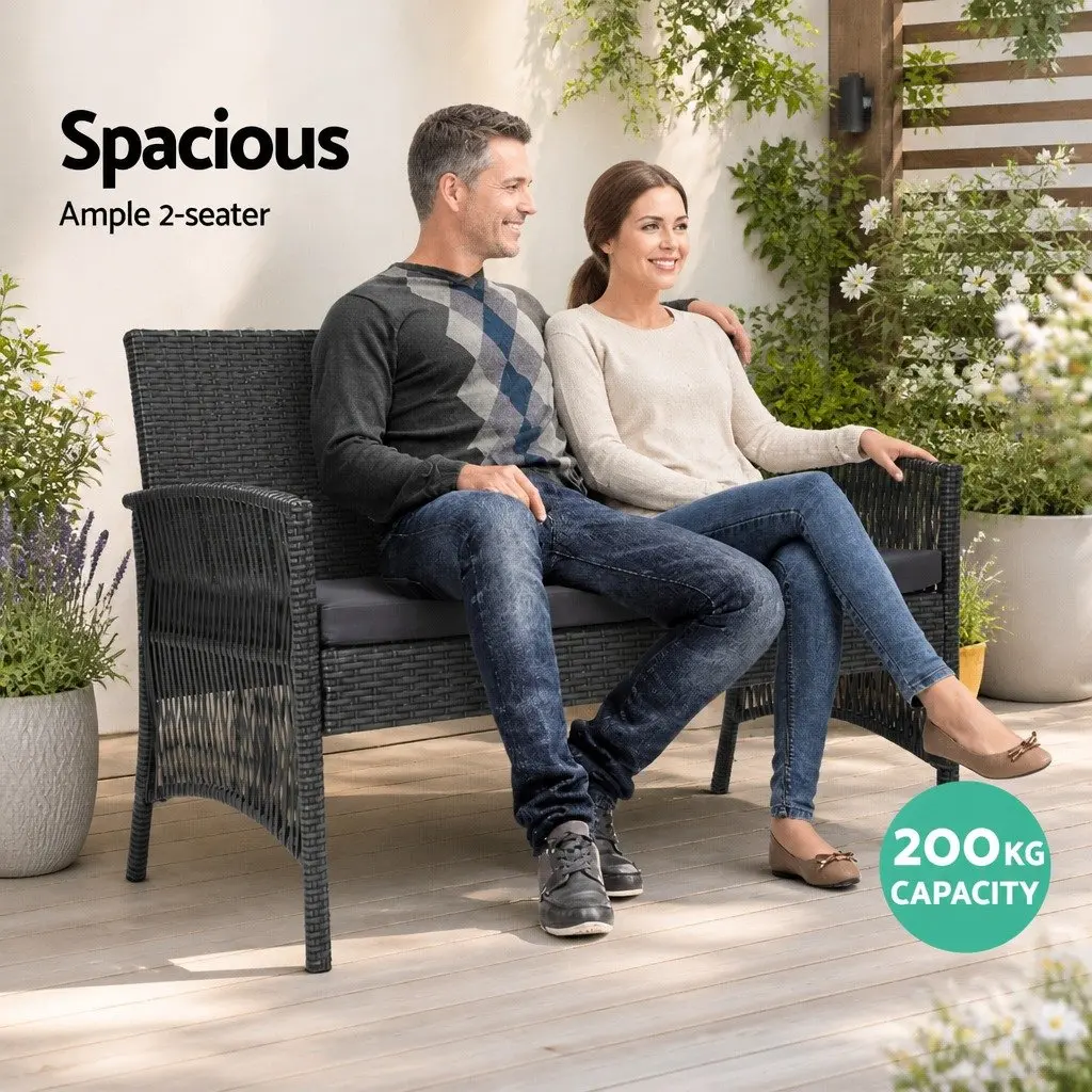 Outdoor Sofa Set 4PCS Wicker Harp Chair Table Garden Furniture Dark Grey