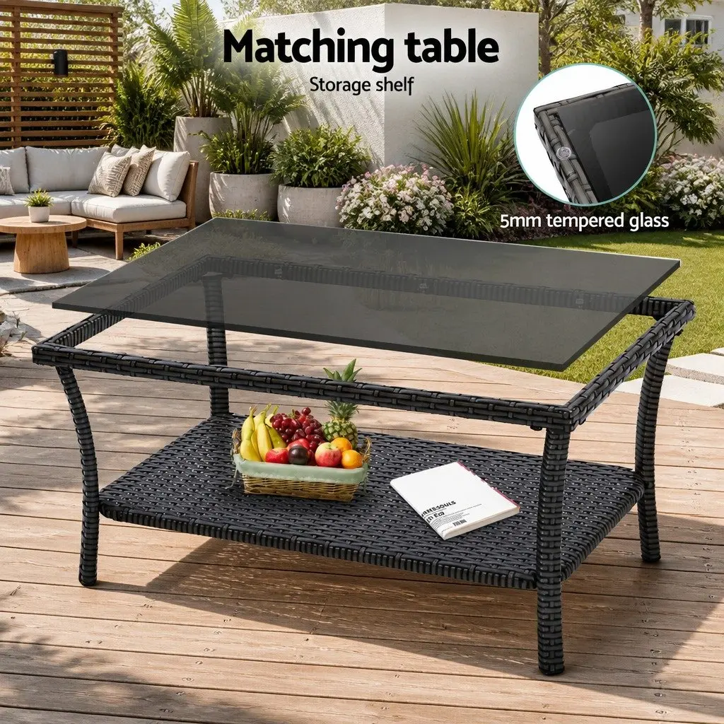 Outdoor Sofa Set 4PCS Wicker Harp Chair Table Garden Furniture Dark Grey
