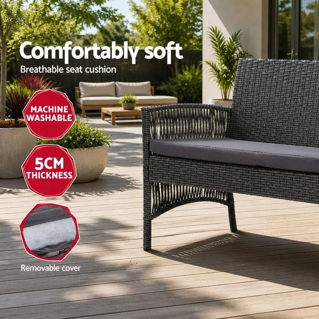 Outdoor Sofa Set 4PCS Wicker Harp Chair Table Garden Furniture Dark Grey