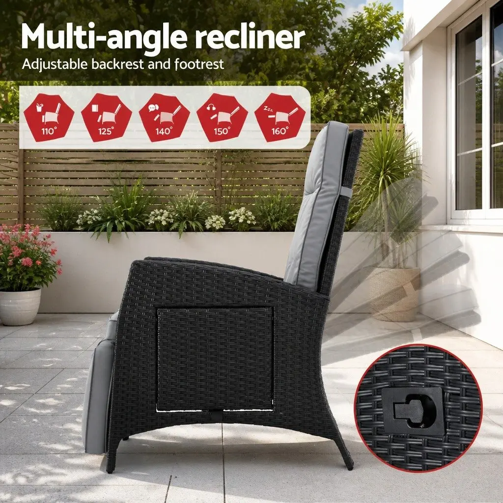Outdoor Recliner Chair Wicker Lounger Adjustable Backrest Footrest Patio