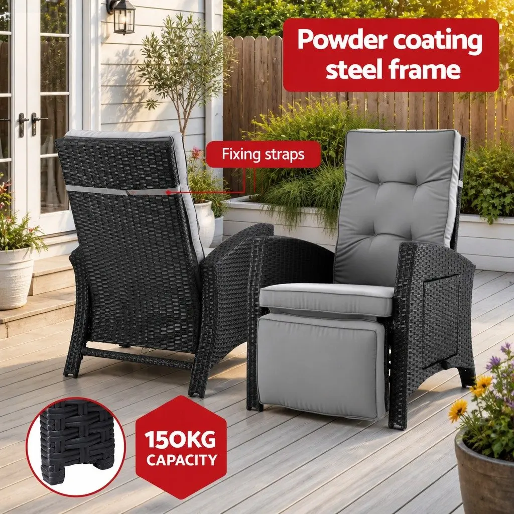 Outdoor Recliner Chair Wicker Lounger Adjustable Backrest Footrest Patio