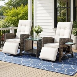 Cozy 3-Piece Wicker Recliner Set for Relaxing Outdoors