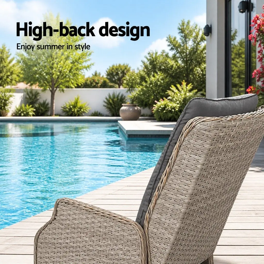 Wicker Recliner Chair Adjustable Backrest Outdoor Sun Lounge Grey 2 Piece Set