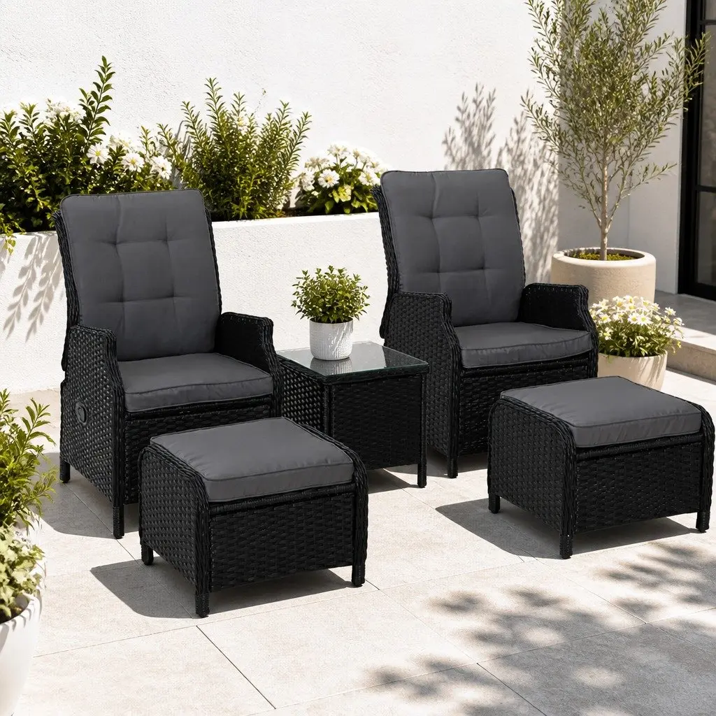 5PC Wicker Recliner Furniture Set