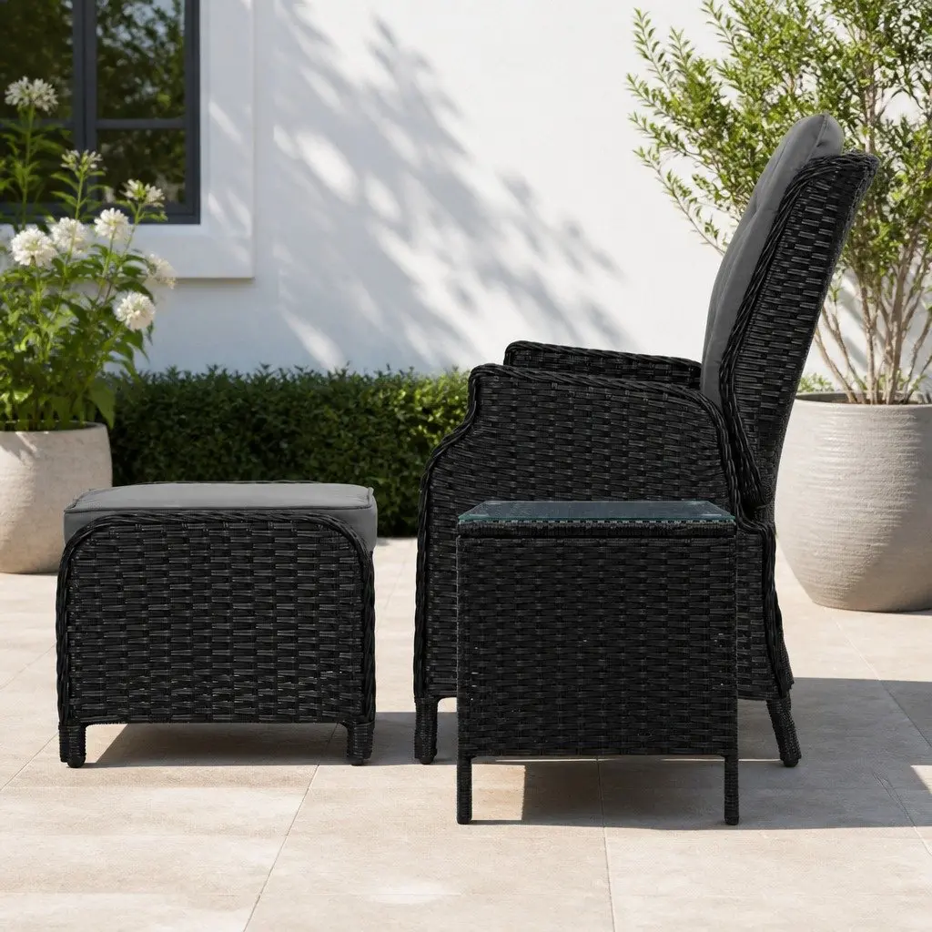 5 Piece Wicker Recliner Outdoor Furniture Set Adjustable Chairs Ottomans Side Table