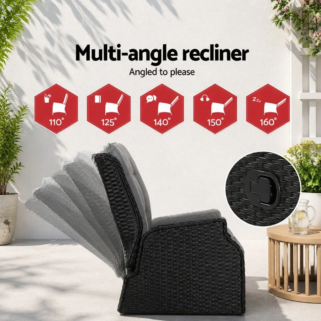 5 Piece Wicker Recliner Outdoor Furniture Set Adjustable Chairs Ottomans Side Table