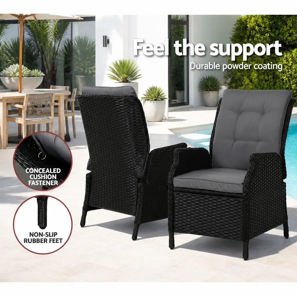 5 Piece Wicker Recliner Outdoor Furniture Set Adjustable Chairs Ottomans Side Table