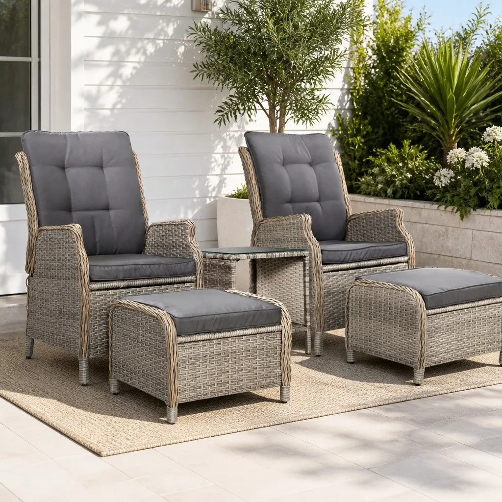 5PC Wicker Recliner Set