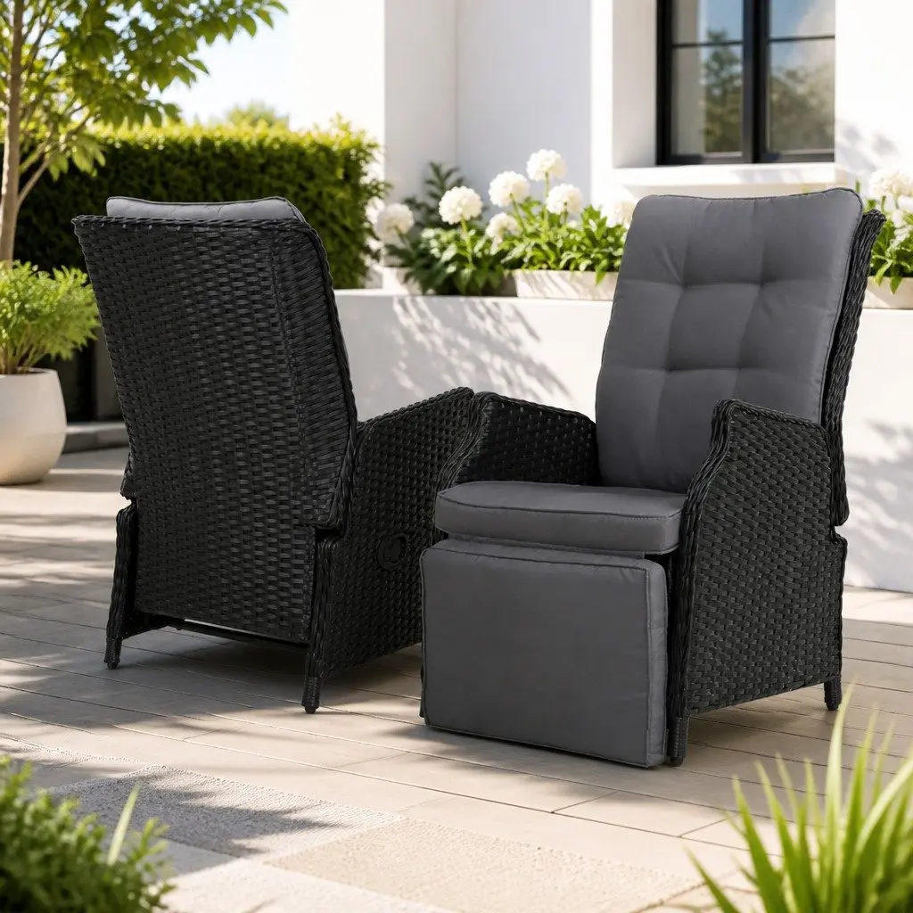 Recliner Chairs Wicker Adjustable Backrest 2PC Outdoor