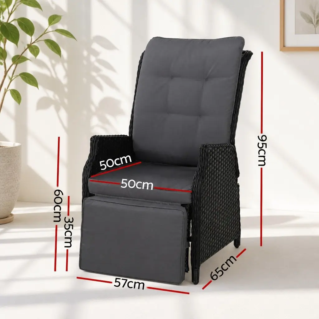 Recliner Chairs Wicker Adjustable Backrest 2PC Outdoor