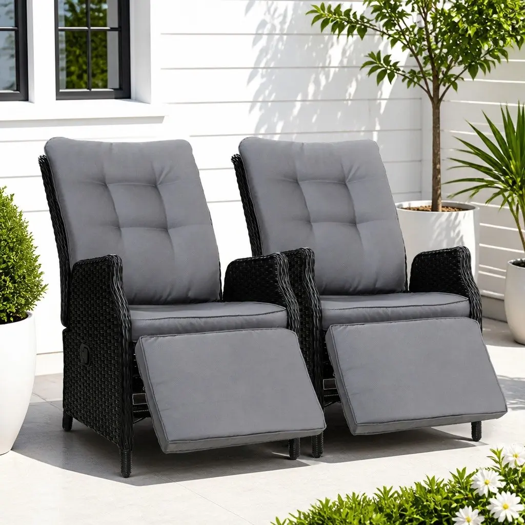 Recliner Chairs Wicker Adjustable Backrest 2PC Outdoor