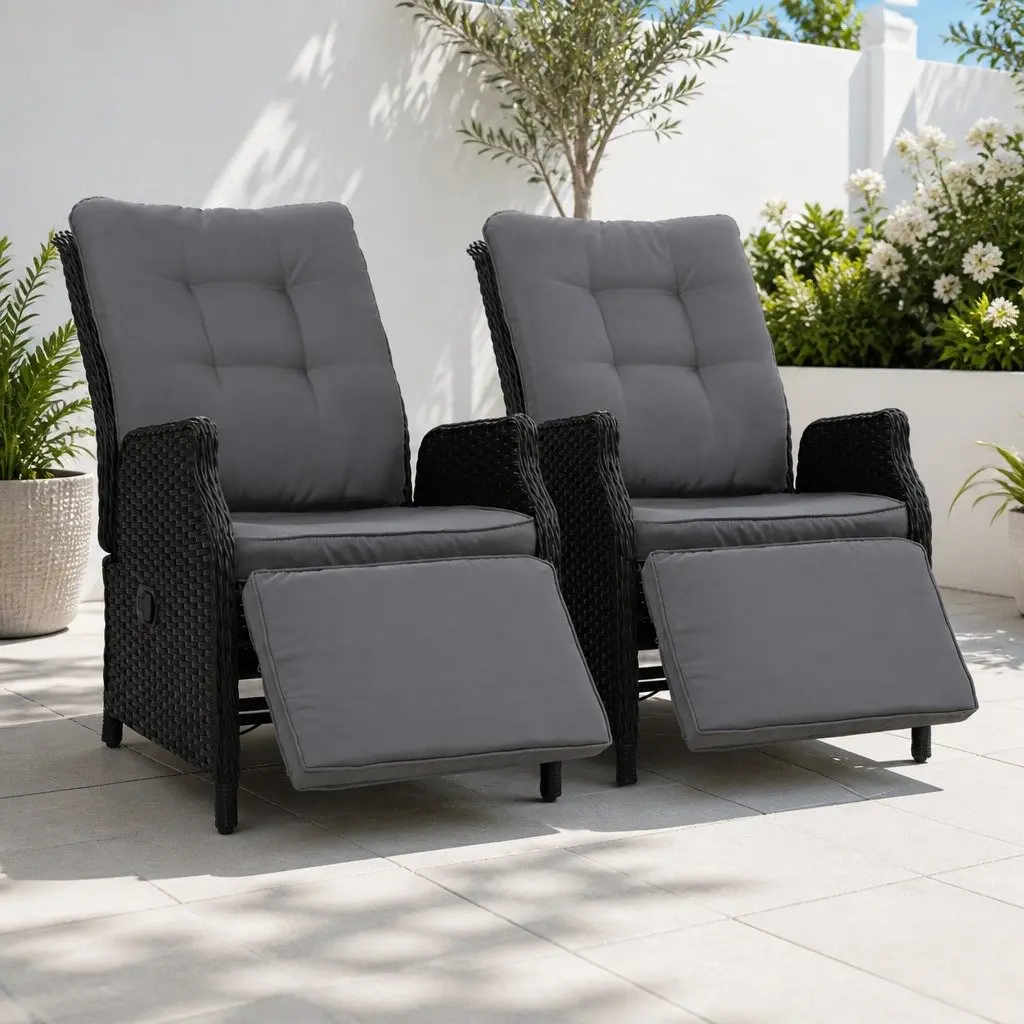 Recliner Chairs Wicker Adjustable Backrest 2PC Outdoor