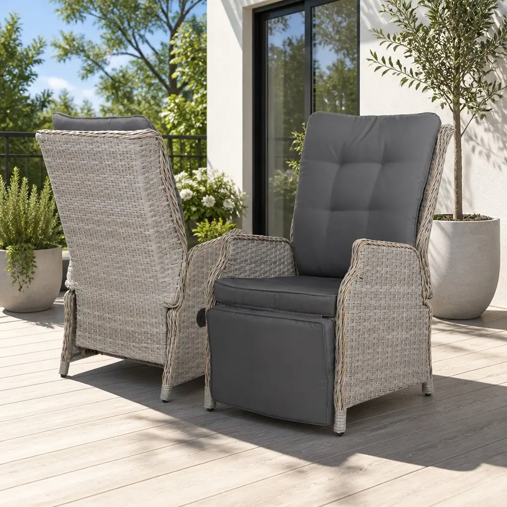 Wicker Recliner Lounge Chair Set