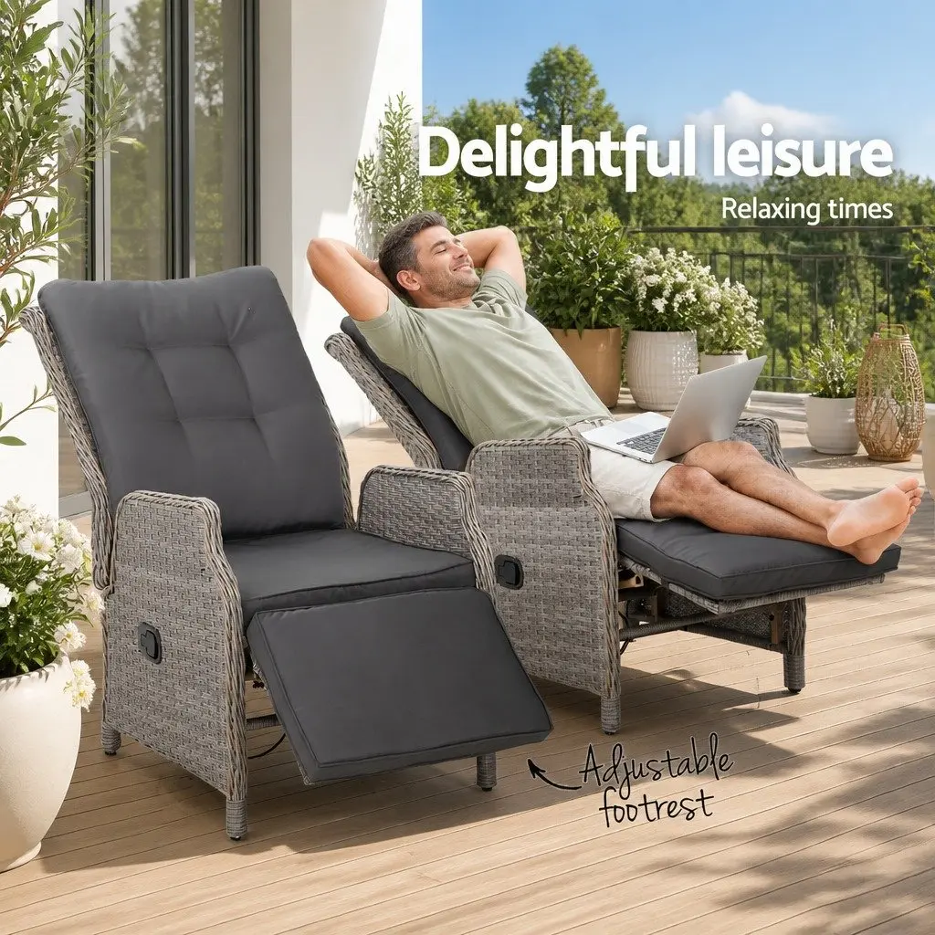 Wicker Recliner Lounge Chair Set