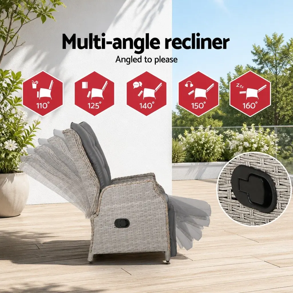 Wicker Recliner Lounge Chair Set
