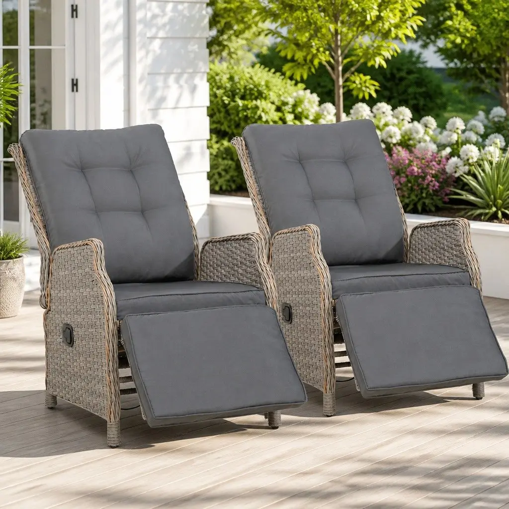 Wicker Recliner Lounge Chair Set