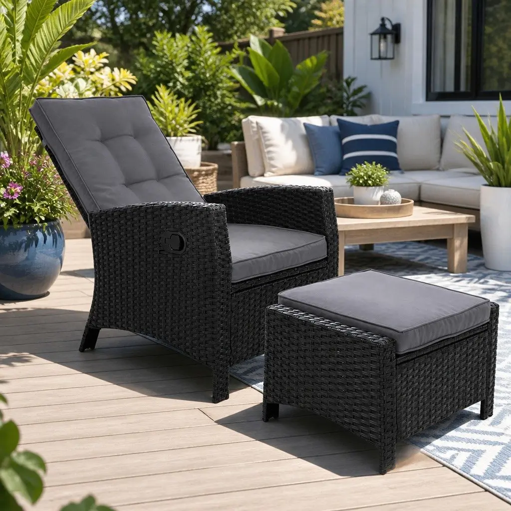 Wicker Recliner Chair Set