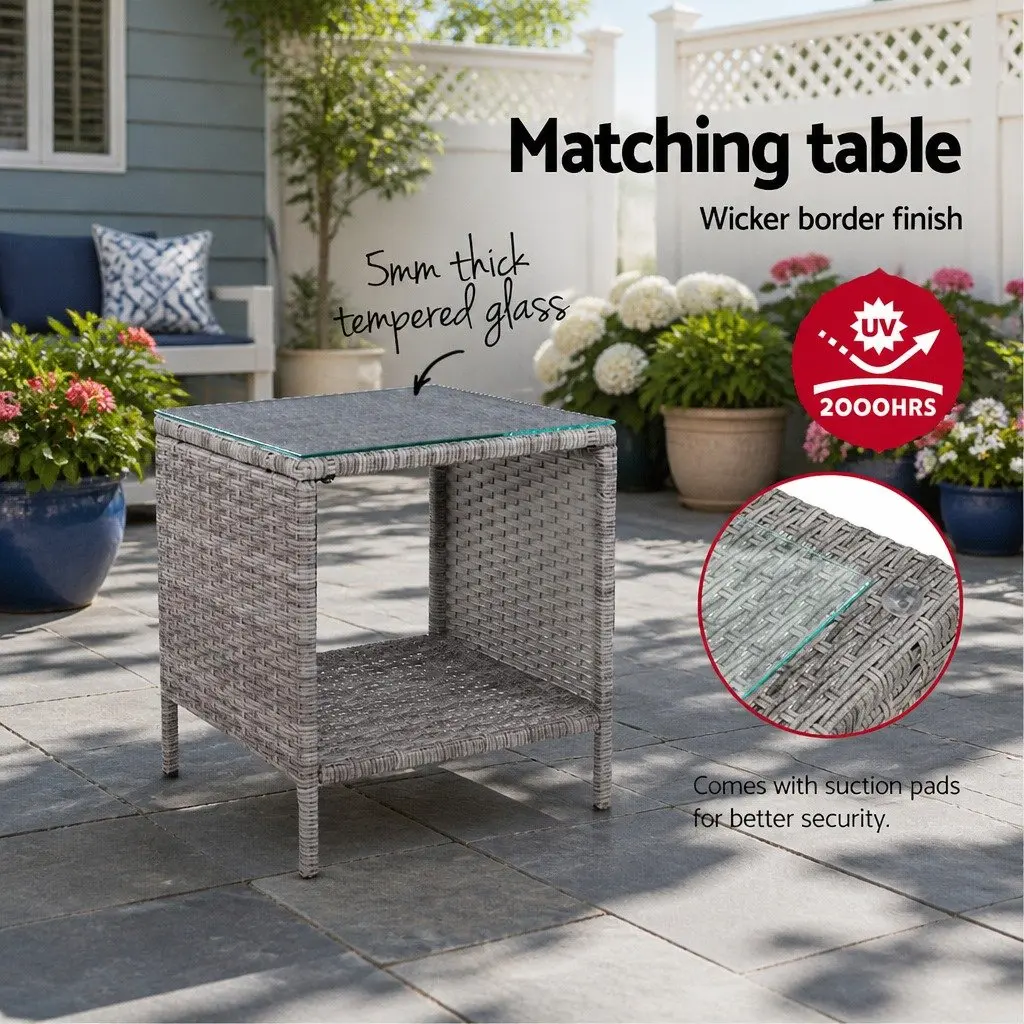 Outdoor Recliner Chair Set Adjustable Grey Wicker 3 Piece