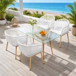 Outdoor Dining Chairs 2PC Wicker Patio Armchairs Garden Furniture Steel White