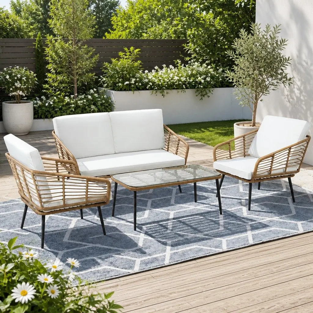 4-Piece Outdoor Lounge Sofa Set with Table