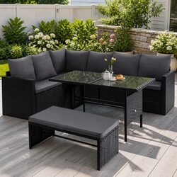Outdoor Dining Set 9 Seater Sofa Lounge Setting with Table Bench Black Wicker