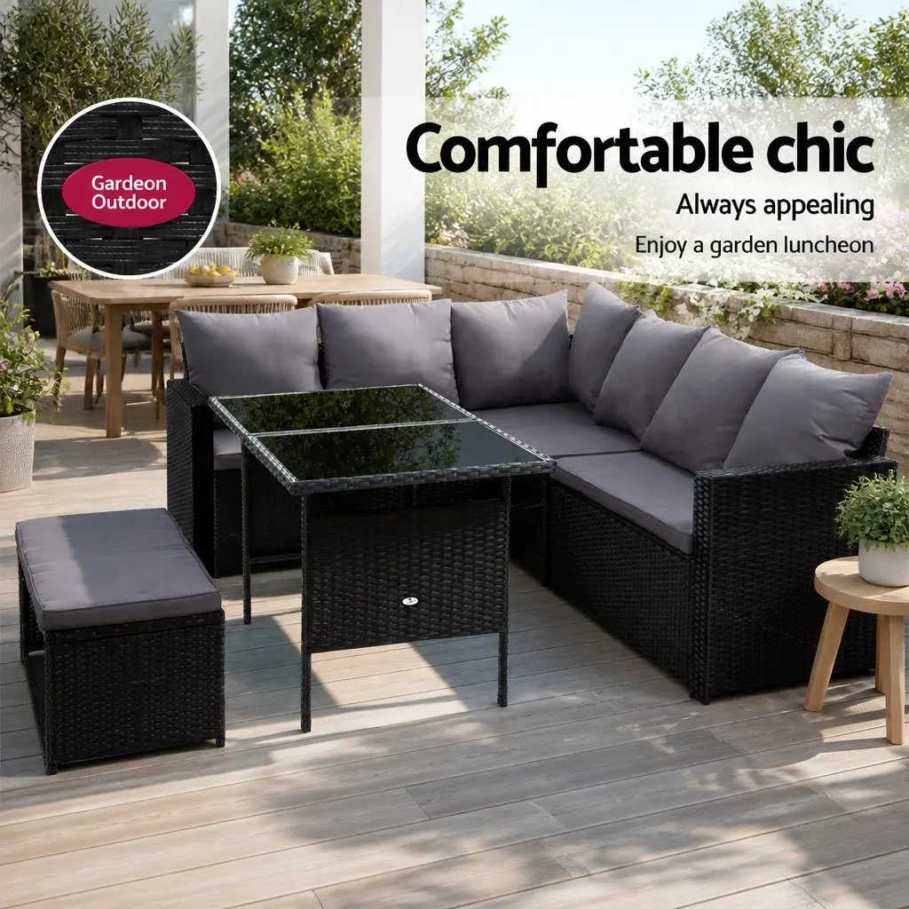 Outdoor Dining Set 9 Seater Sofa Lounge Setting with Table Bench Black Wicker