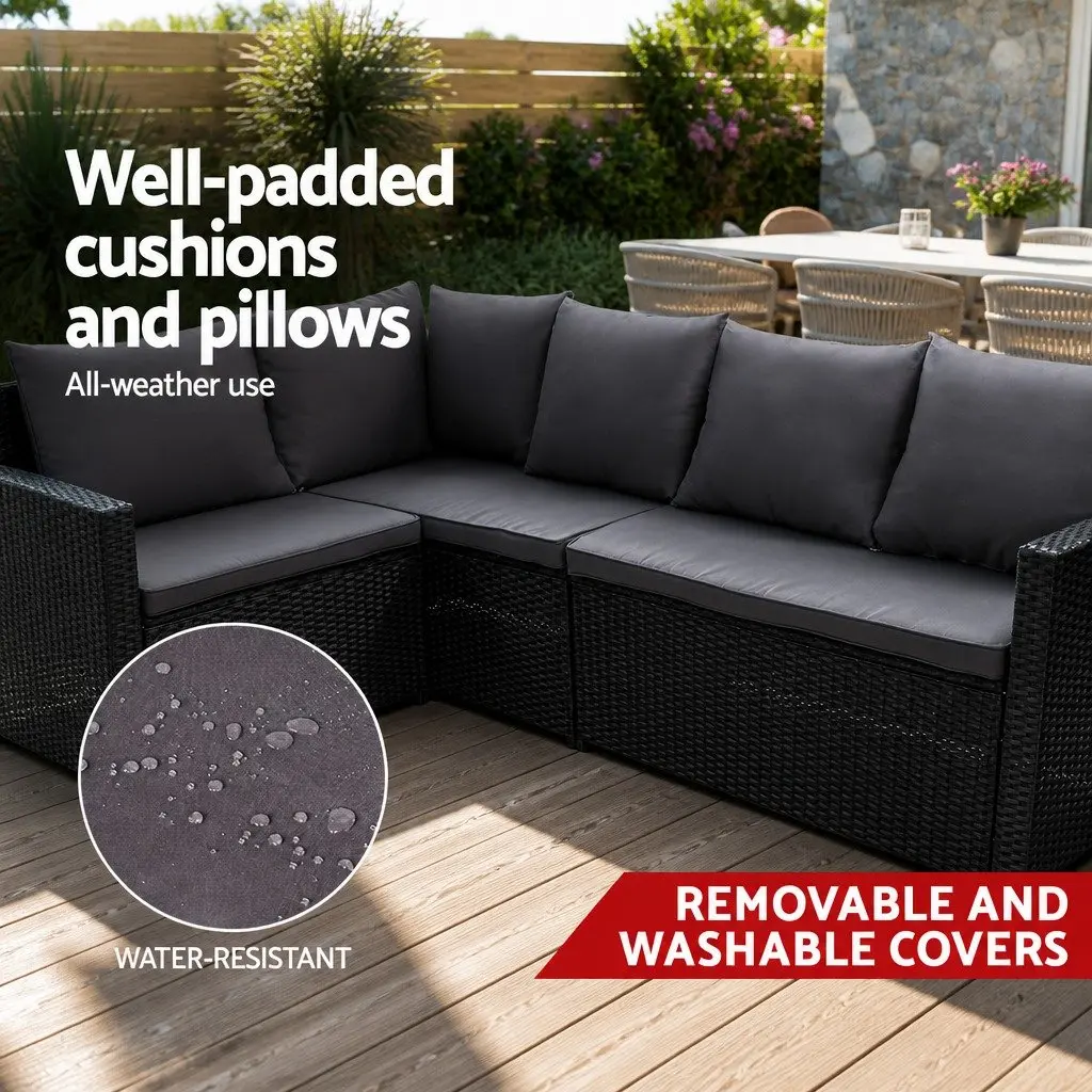 Outdoor Dining Set 9 Seater Sofa Lounge Setting with Table Bench Black Wicker