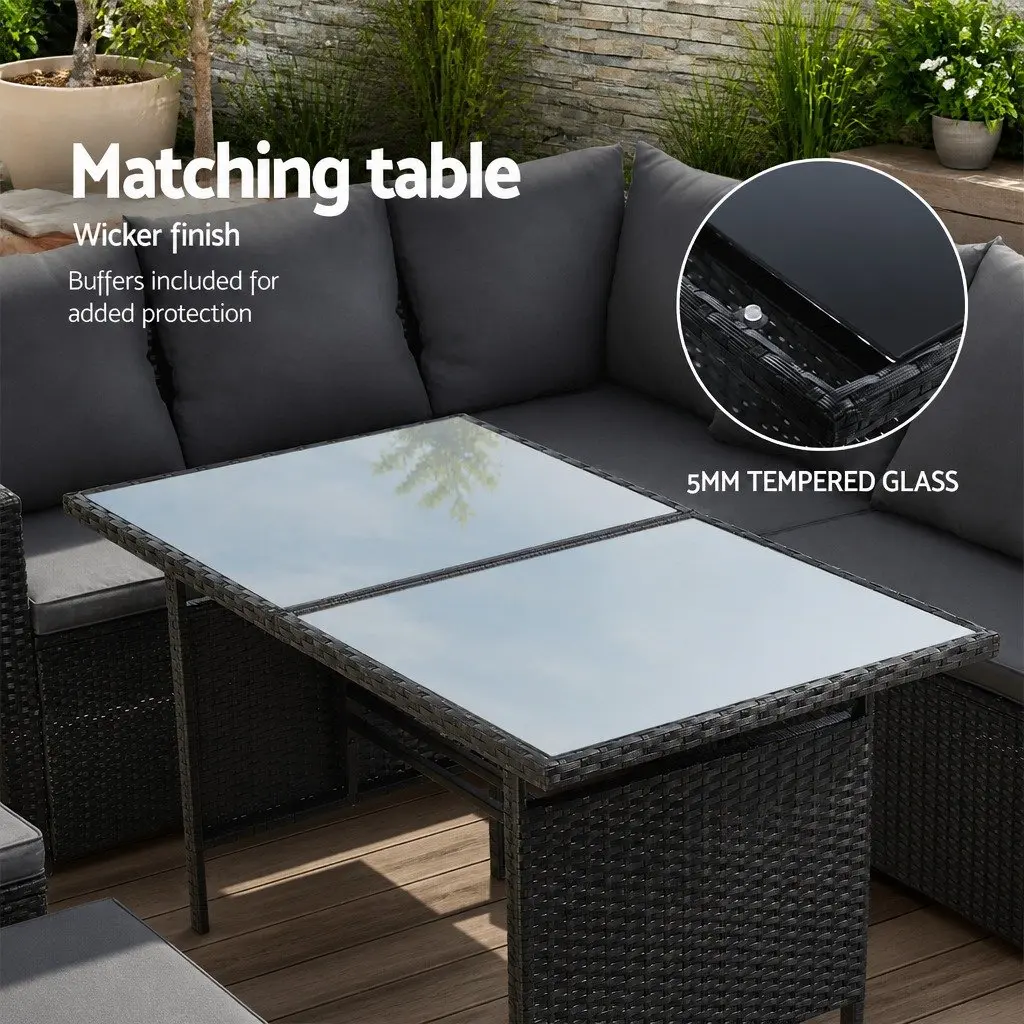 Outdoor Sofa Dining Set Modular 9-Piece Lounge Chairs Table Ottoman Black