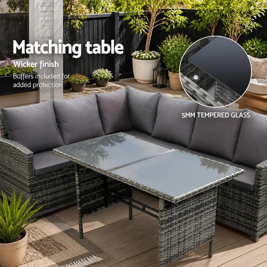 Outdoor Sofa Dining Setting 9 Seater Wicker Lounge Set Mixed Grey with Table