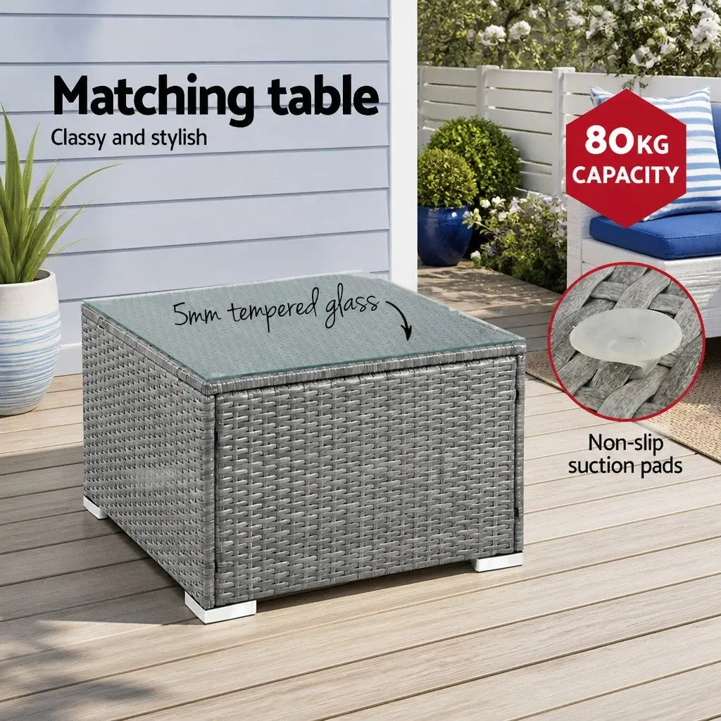 5-Piece Outdoor Wicker Sofa Set Grey 4 Seater Lounge Couch with Glass Top Table