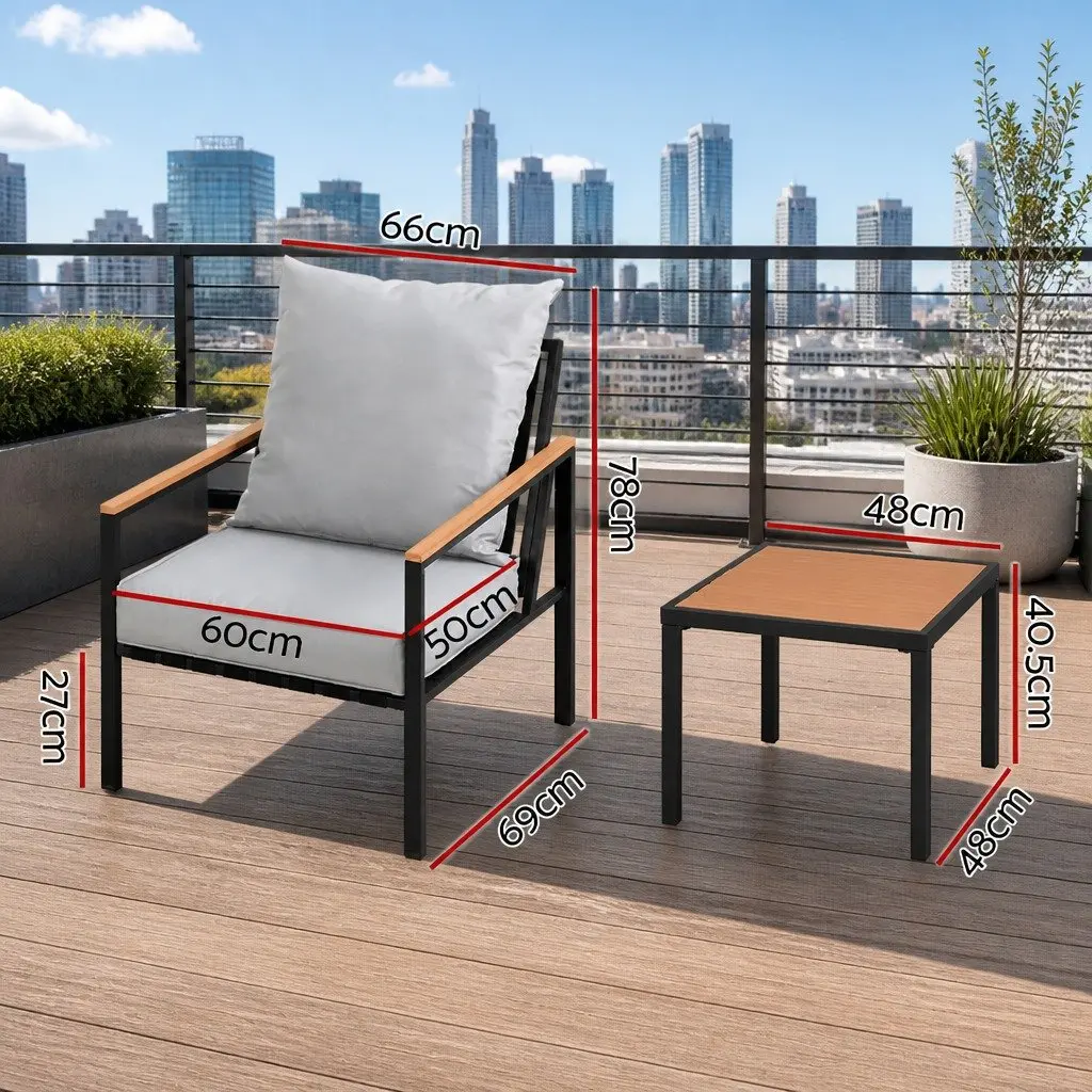 3PC Outdoor Bistro Set Lounge Chairs Coffee Table Patio Furniture