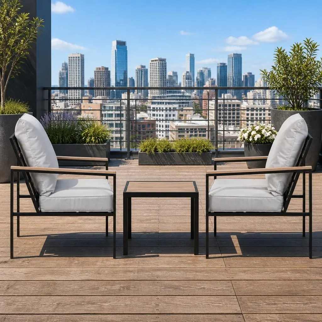 3PC Outdoor Bistro Set Lounge Chairs Coffee Table Patio Furniture