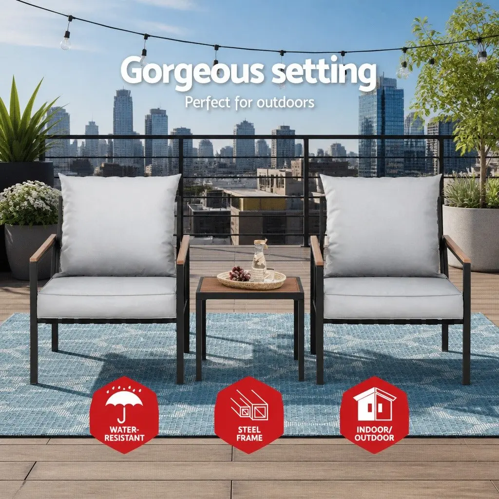 3PC Outdoor Bistro Set Lounge Chairs Coffee Table Patio Furniture