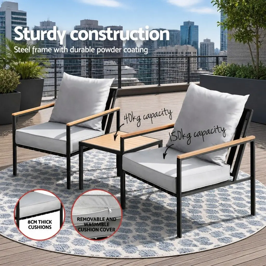 3PC Outdoor Bistro Set Lounge Chairs Coffee Table Patio Furniture