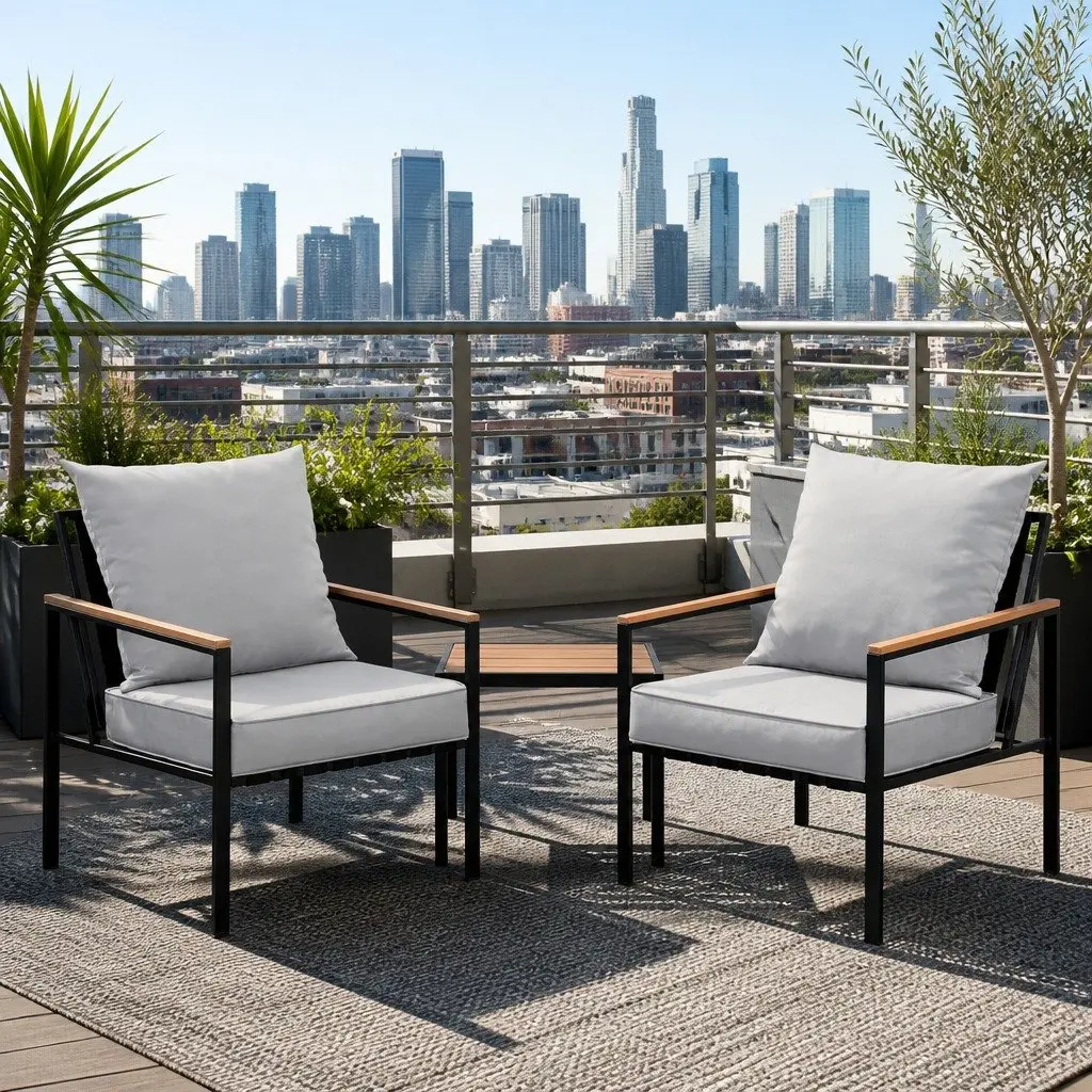 3PC Outdoor Bistro Set Lounge Chairs Coffee Table Patio Furniture