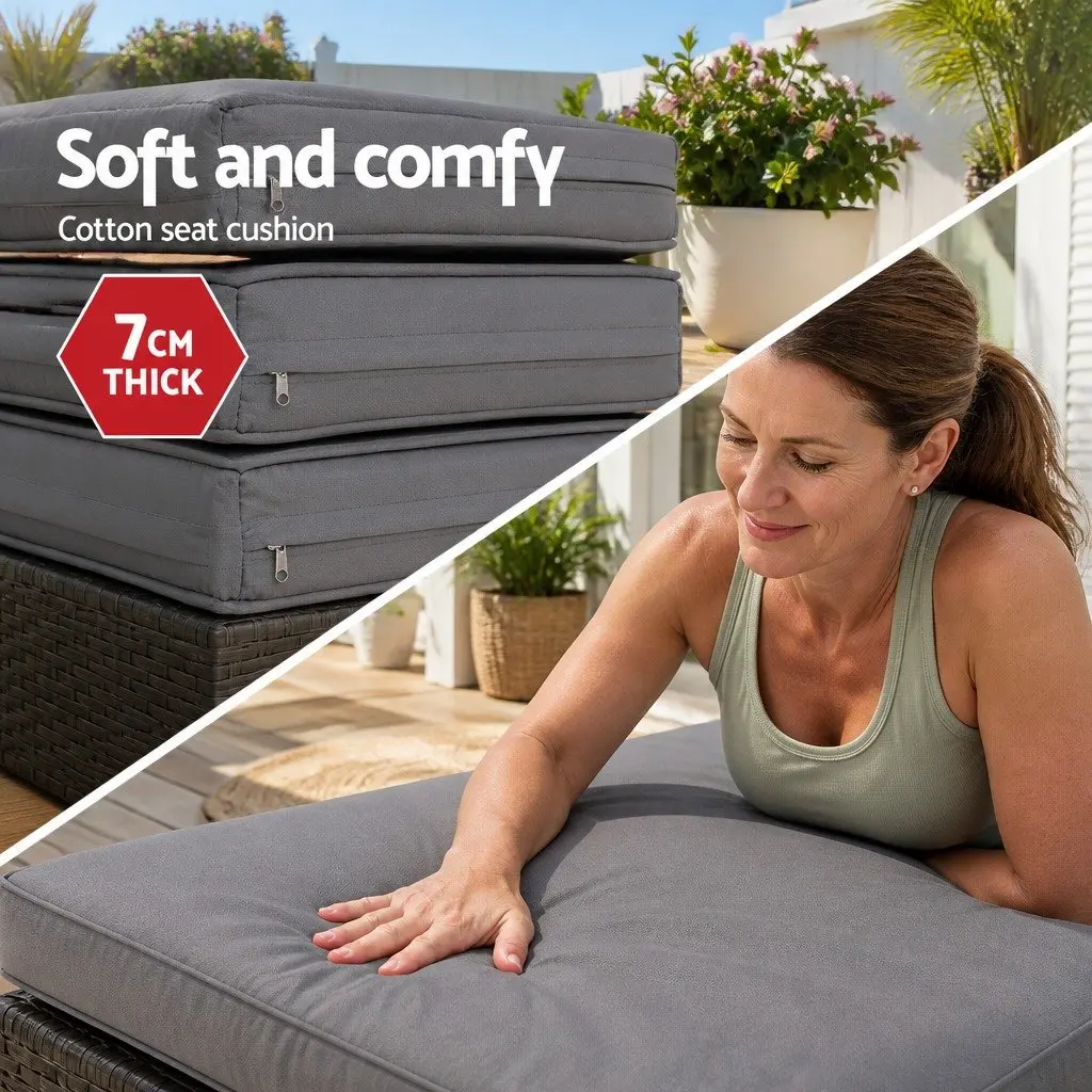 Outdoor Day Bed Sun Lounge Wicker Lounger Patio Furniture with Canopy Black