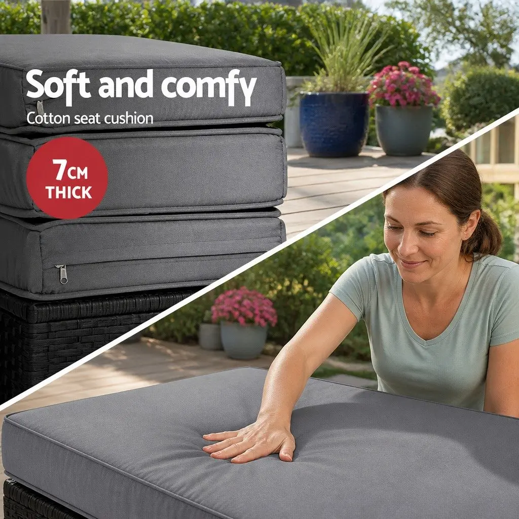 Outdoor Day Bed Sun Lounge Wicker Lounger Patio Furniture with Canopy Black
