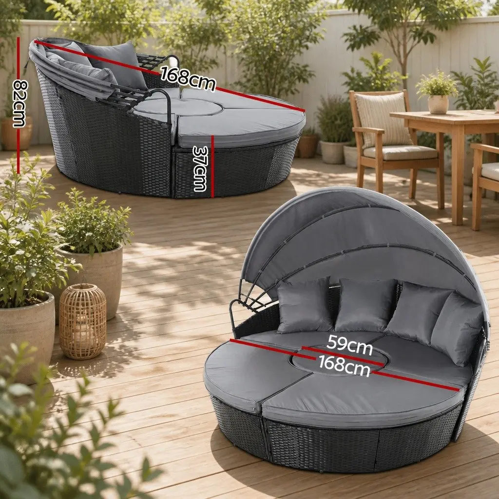 Outdoor Day Bed Sun Lounge Setting Wicker Lounger Patio Furniture Black 0-90