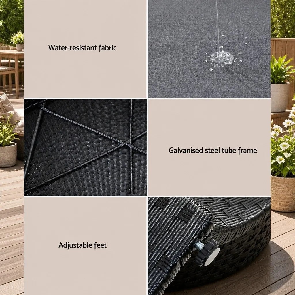 Outdoor Day Bed Sun Lounge Setting Wicker Lounger Patio Furniture Black 0-90
