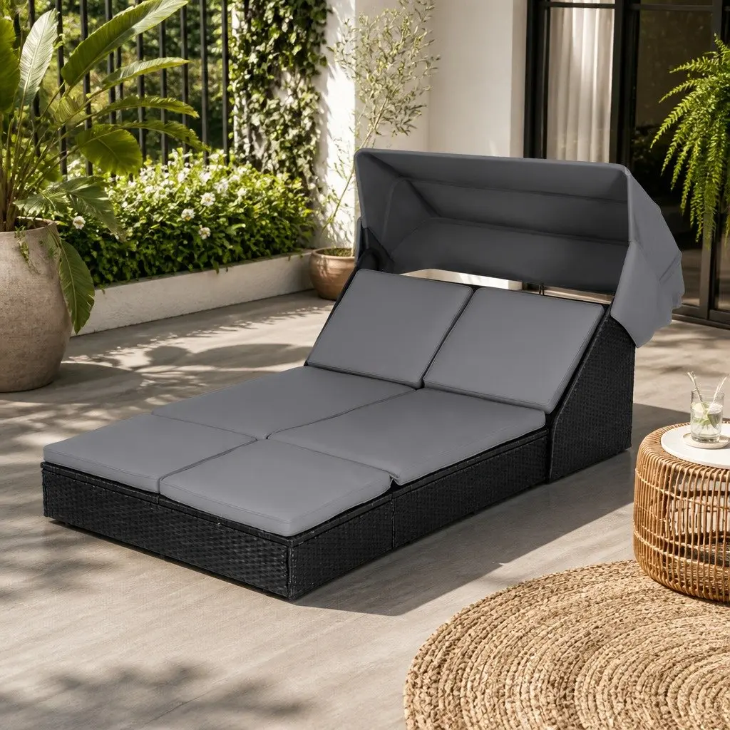 Outdoor Day Bed Adjustable Backrest 120 x 240 cm Wicker Lounger