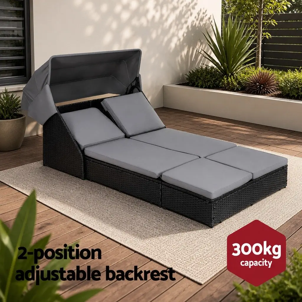 Outdoor Day Bed Adjustable Backrest 120 x 240 cm Wicker Lounger