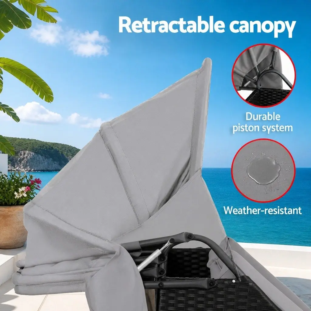 Outdoor Day Bed Adjustable Backrest 120 x 240 cm Wicker Lounger