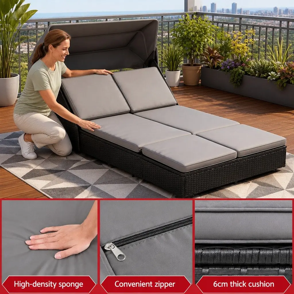 Outdoor Day Bed Adjustable Backrest 120 x 240 cm Wicker Lounger