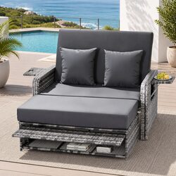 Outdoor Day Bed Sun Lounge Wicker Rattan Patio Furniture Adjustable Lounger Grey