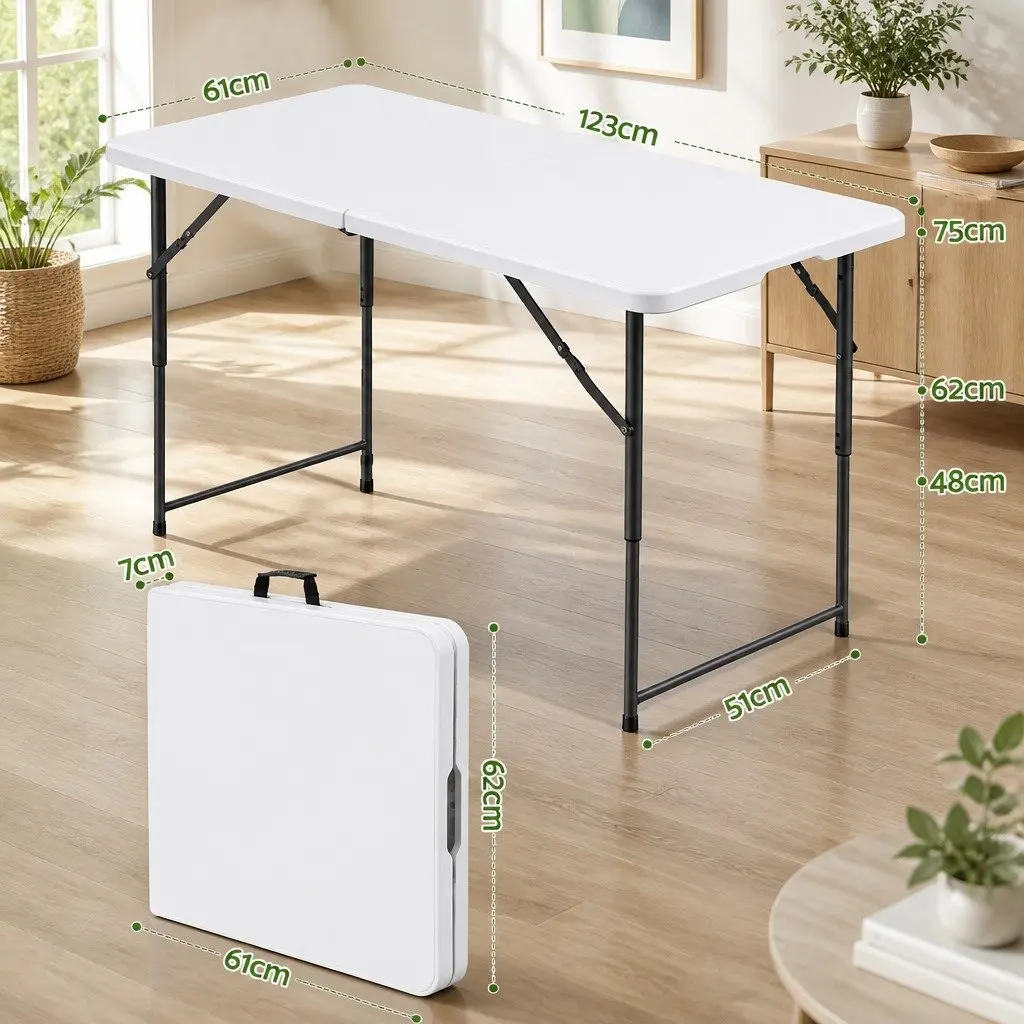 Folding Table Portable Adjustable Height 123cm Outdoor Utility