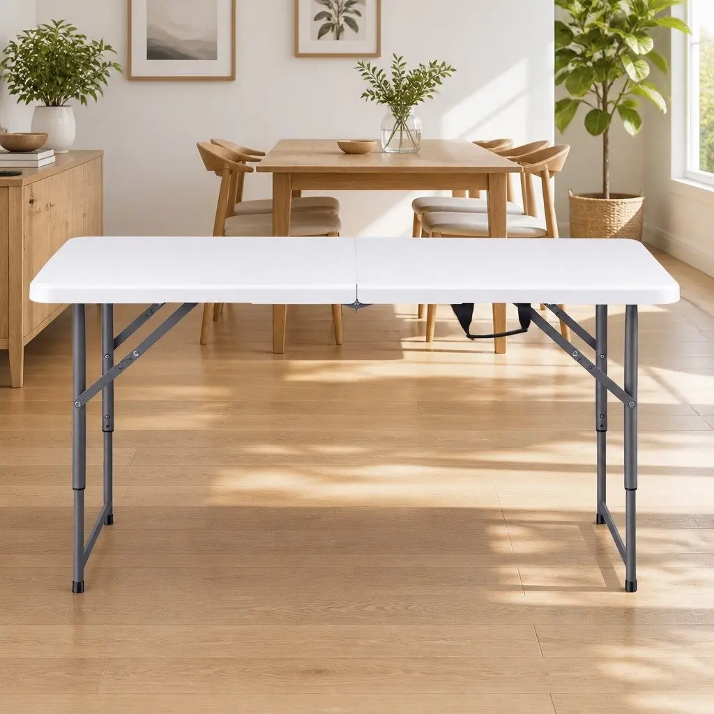 Folding Table Portable Adjustable Height 123cm Outdoor Utility