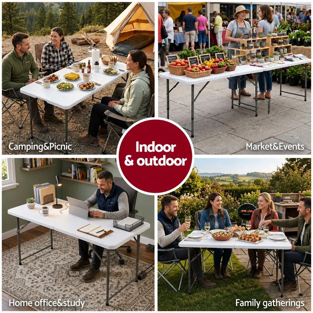 Folding Table Portable Adjustable Height 123cm Outdoor Utility